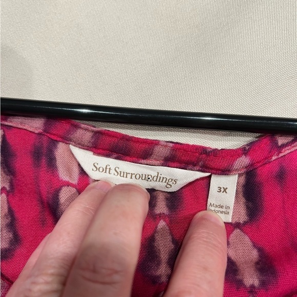 Soft Surroundings Tie Dye Flowy Dress Sz 3X 100% Rayon Asymmetrical Cinched Back - Picture 13 of 13